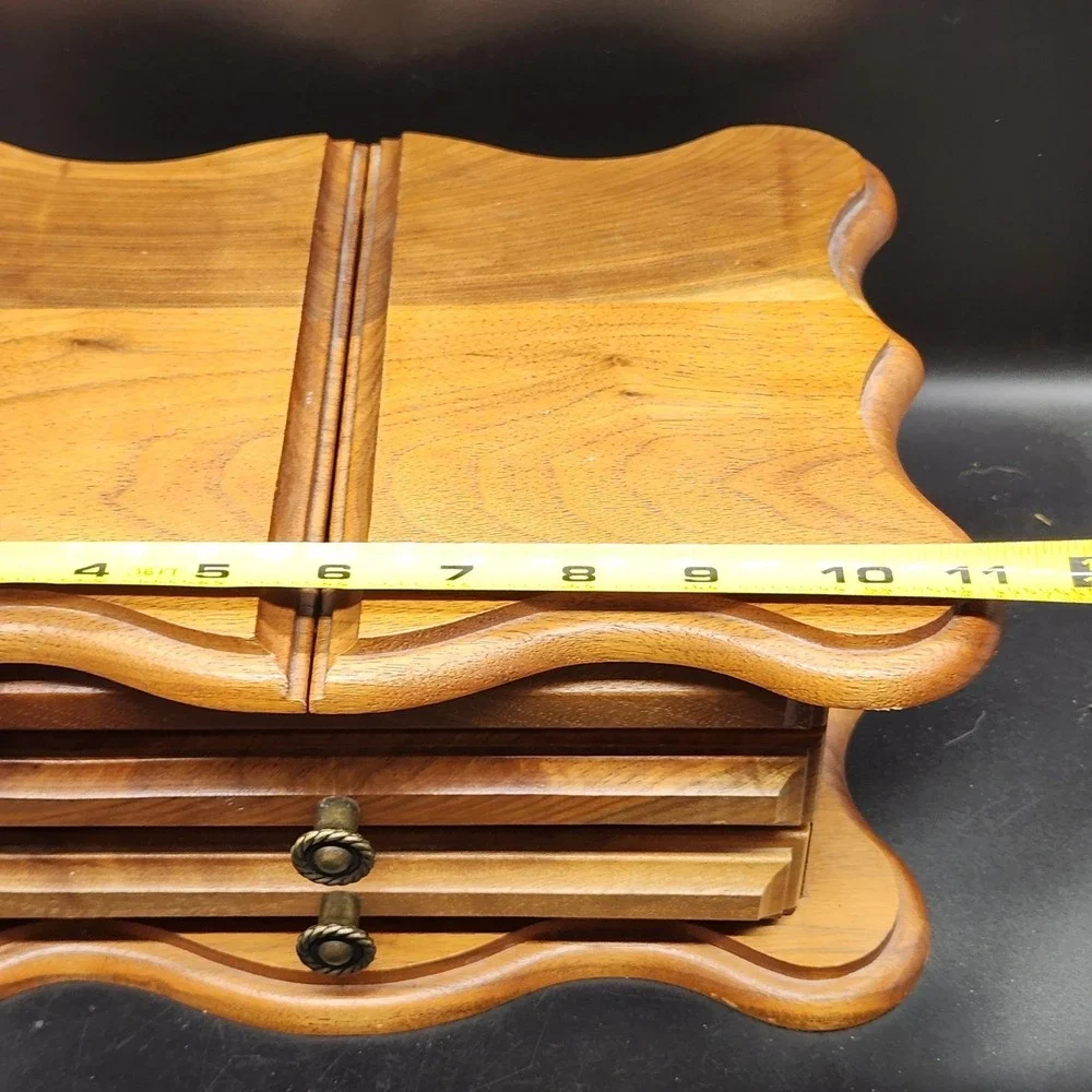 Vintage Wooden Jewelry Box Organizer Red Velvet Lined Drawers Storage